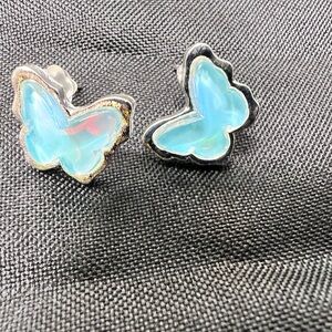 Butterfly Stud Earrings in Blue and Silver